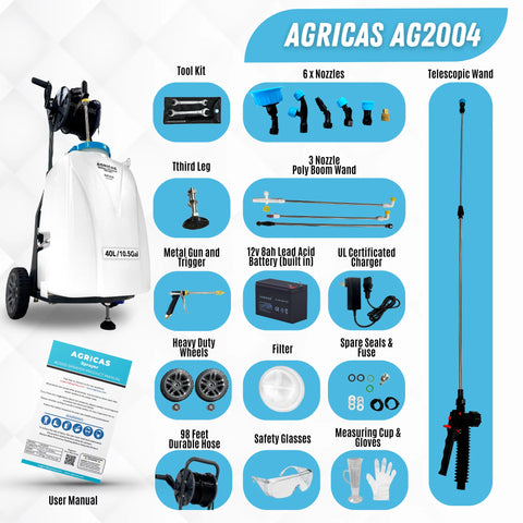 AG2004 Battery-Powered Cart Sprayer / Double Pump 10.5 Gal,40 Liter