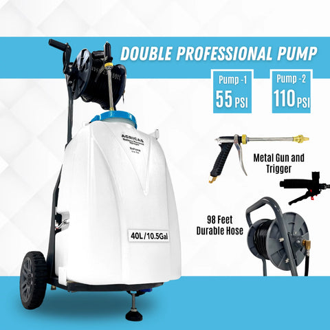 AG2004 Battery-Powered Cart Sprayer / Double Pump 10.5 Gal,40 Liter