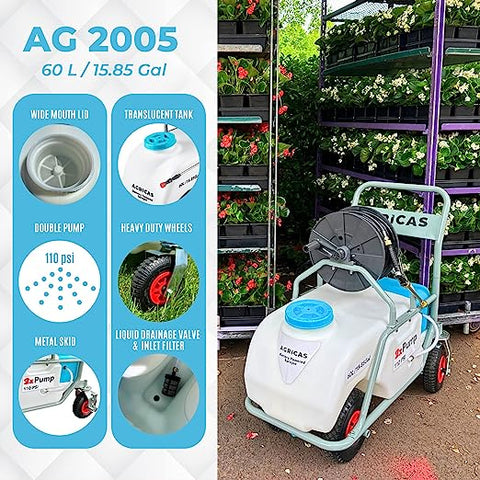 AG2005 Battery-Powered Pushcart Sprayer / Double Pump 15.85 Gal,60 Liter